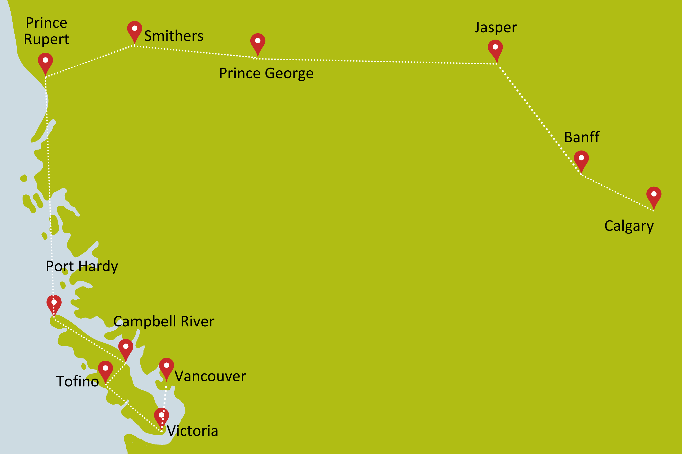 Karte zur Mietwagenrundreise Von der Westküste in die Rockies