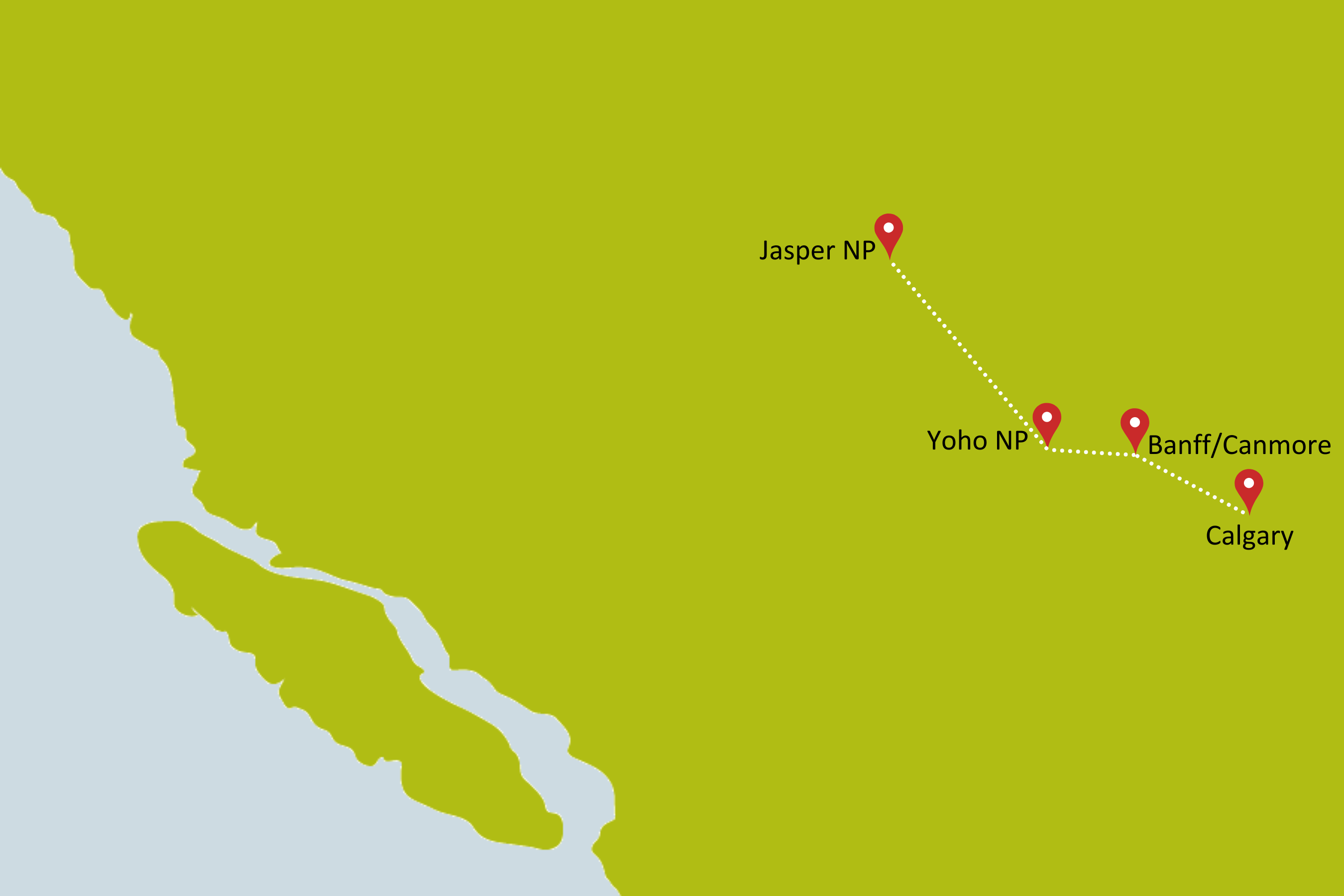 Karte zur Kleingruppenreise Das Beste von Banff und Jasper