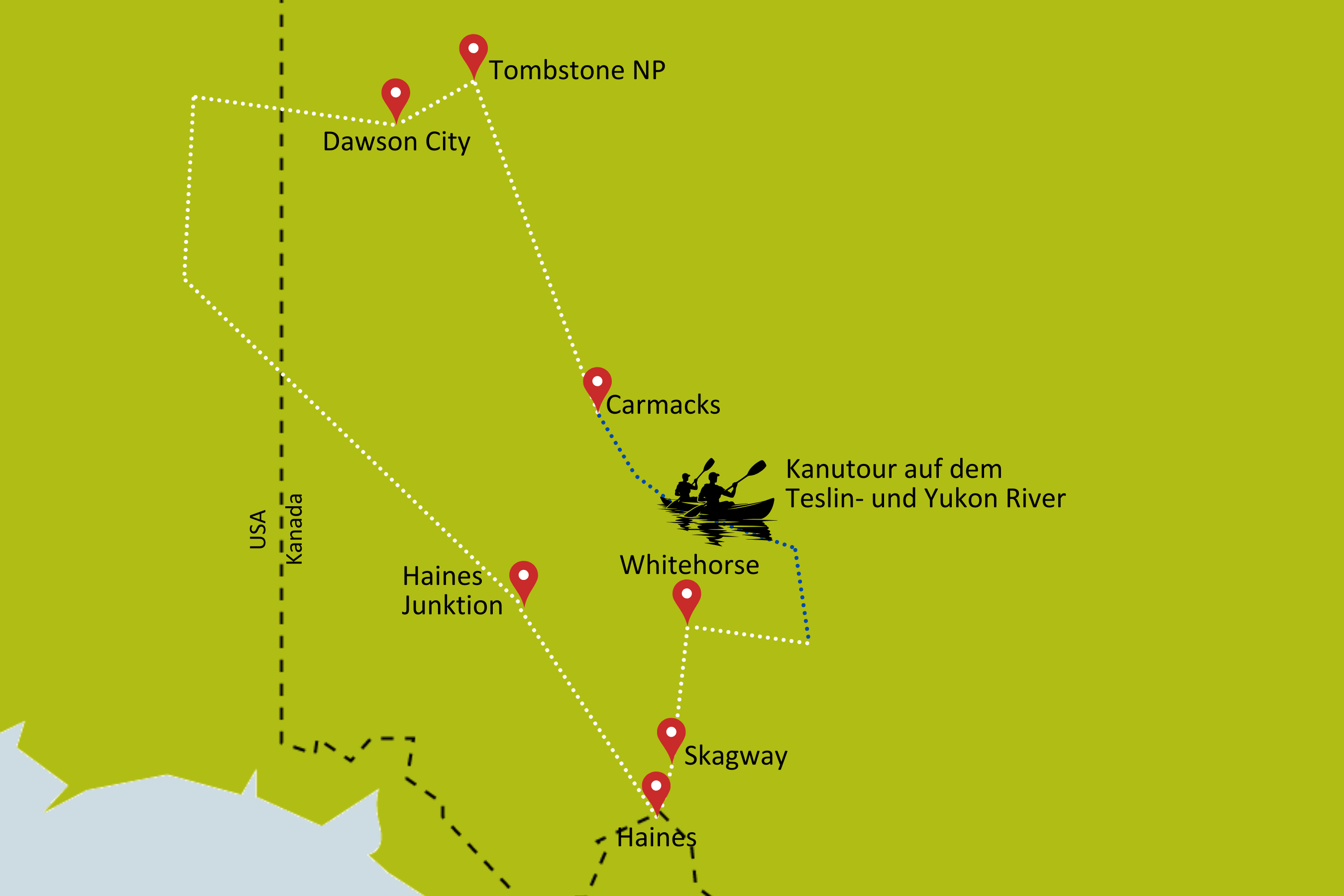 Karte zur Campingrundreise Gold Rush Tour