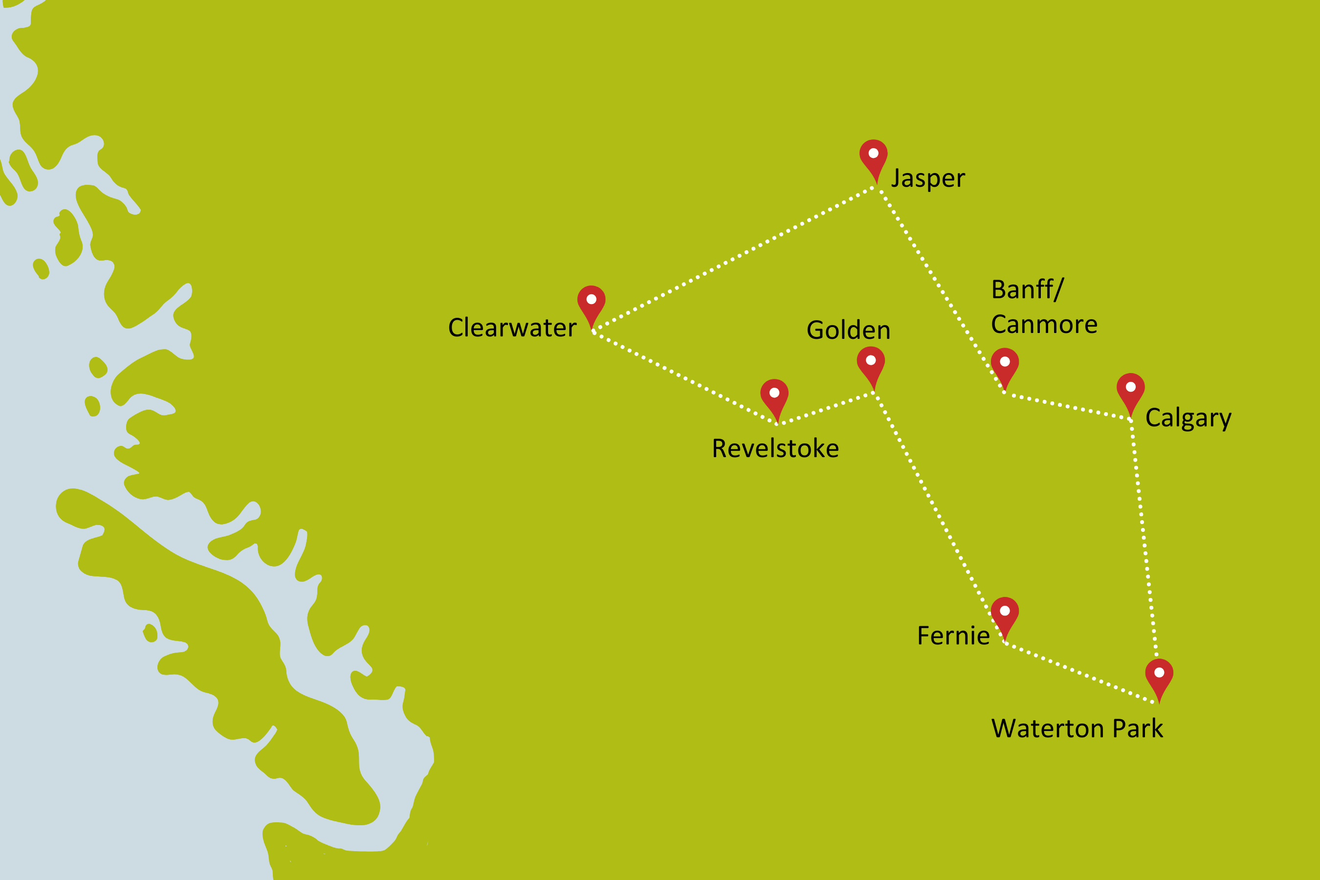 Karte zur Mietwagenrundreise Wandern in den schönsten Nationalparks