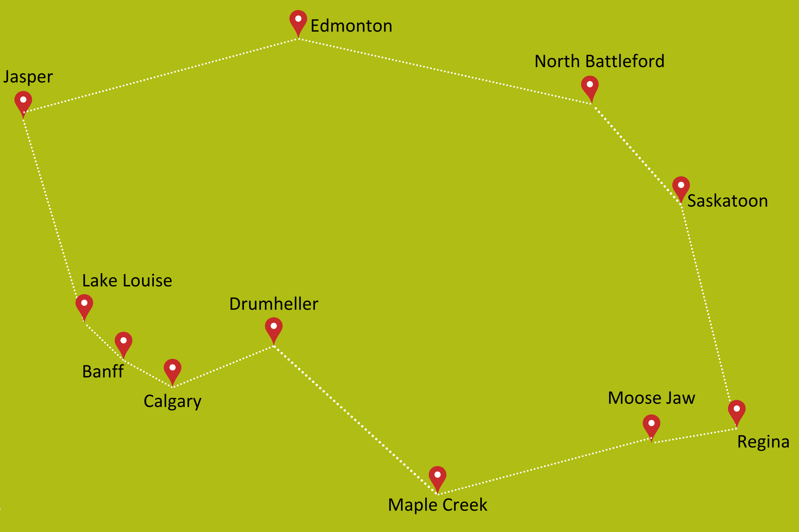 Karte zur Mietwagenrundreise Westkanada & Saskatchewan