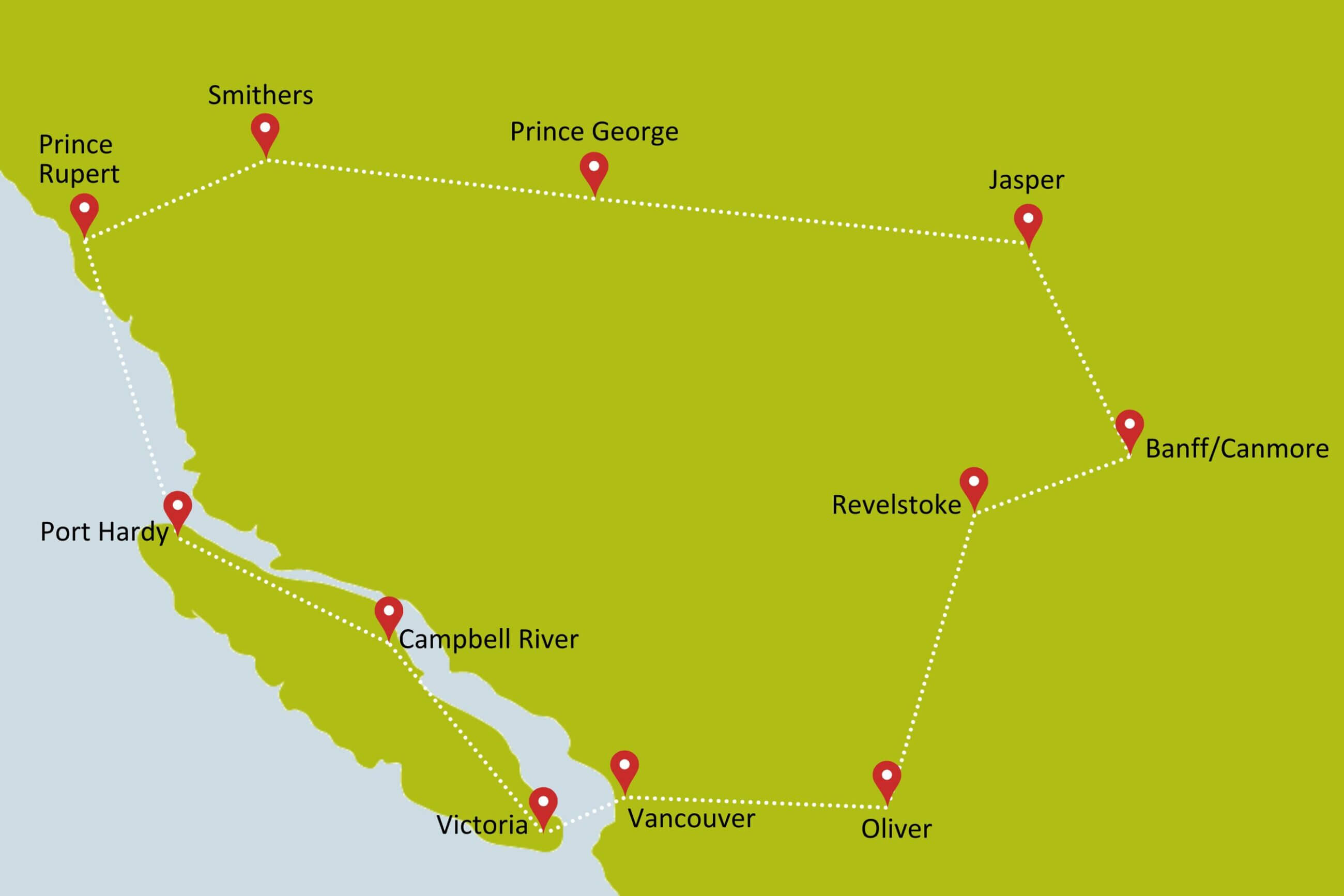 Karte zur Kleingruppenreise Westkanada entdecken