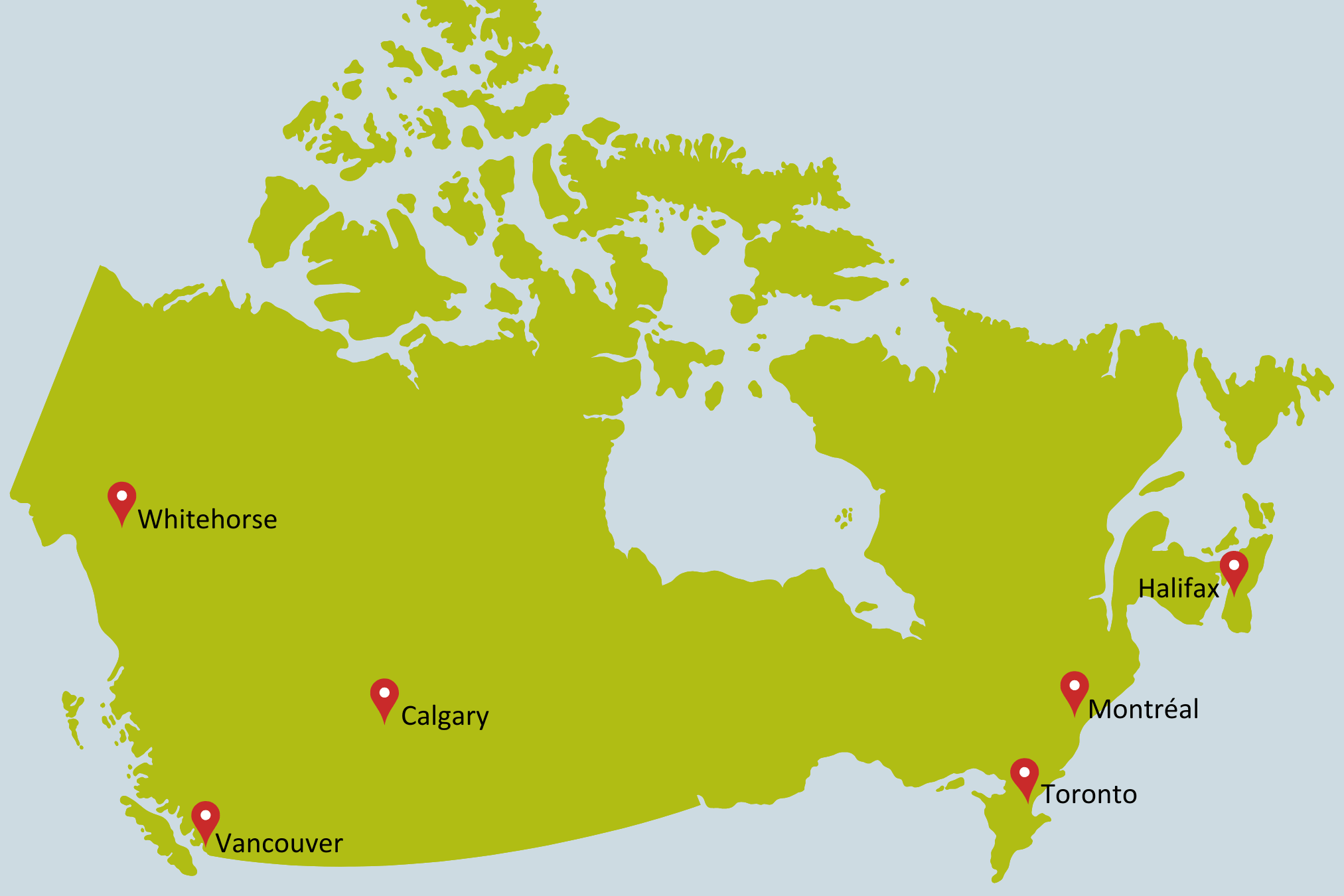Karte mit den Stationen von Cruise Canada