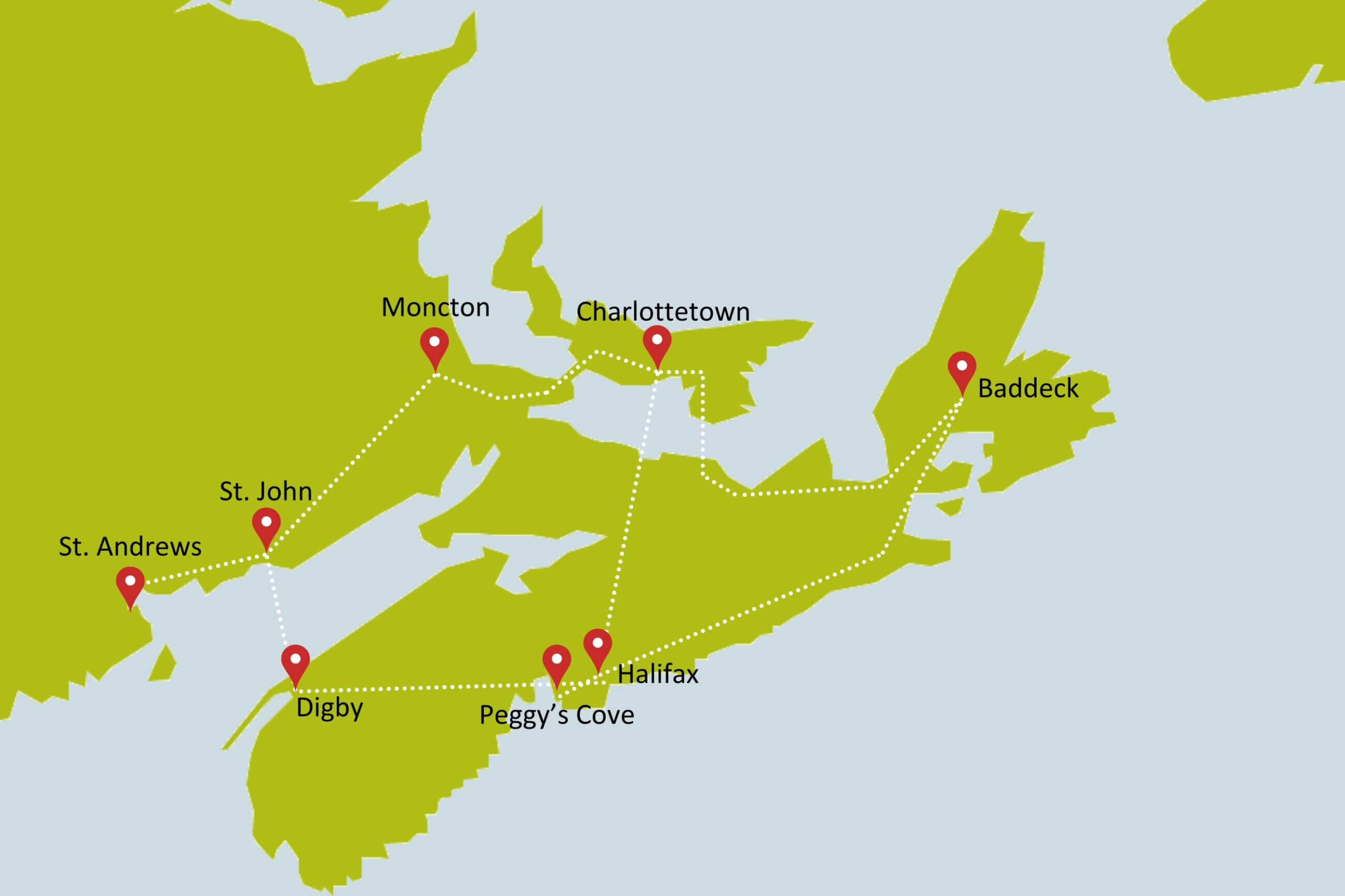 Karte zur Gruppenreise Atlantic Maritimes