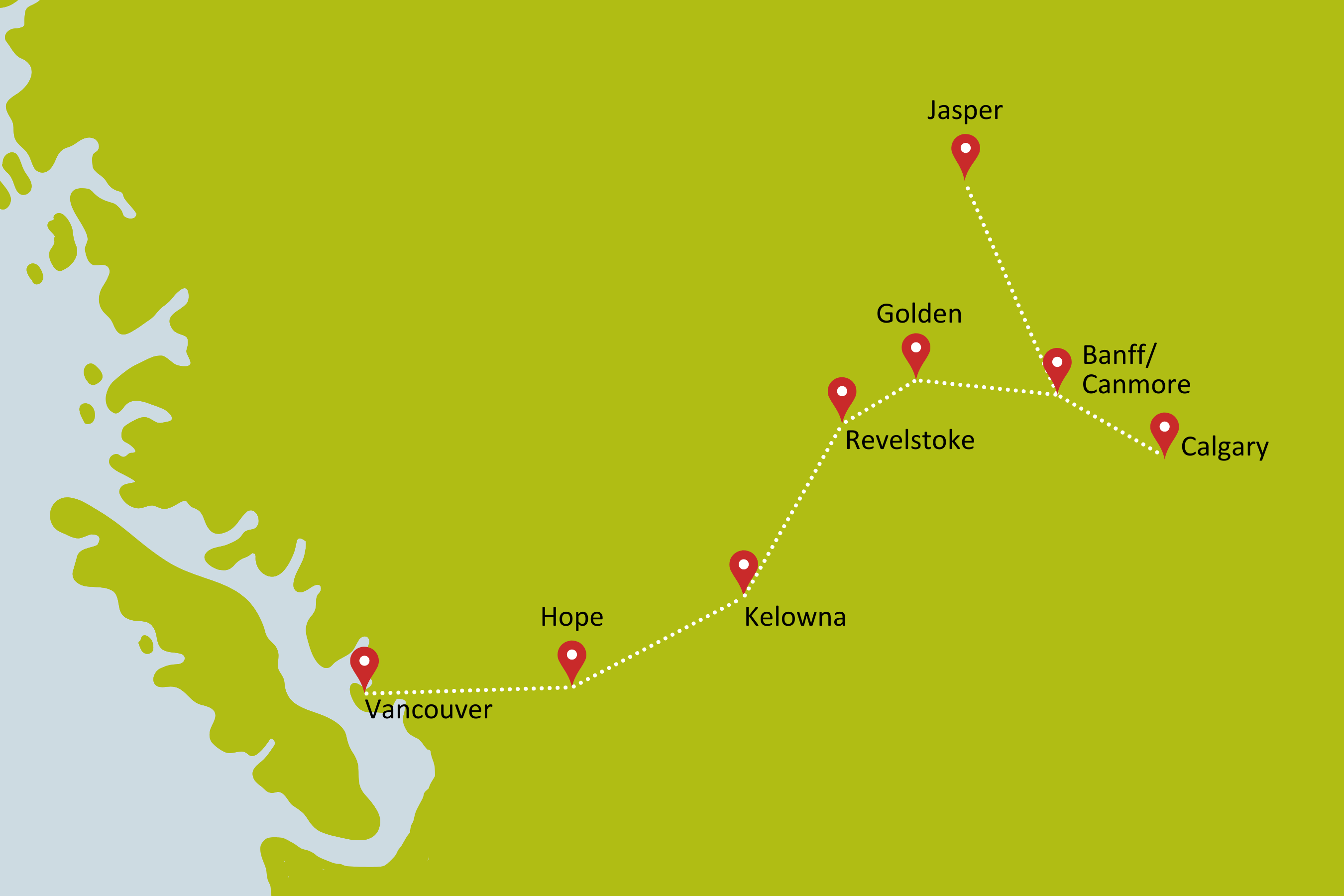 Karte zur Gruppenreise Entdecke die Nationalparks von Westkanada