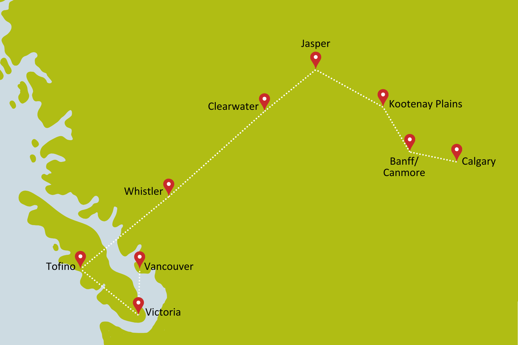 Karte zur Gruppenreise Natur pur in Westkanada